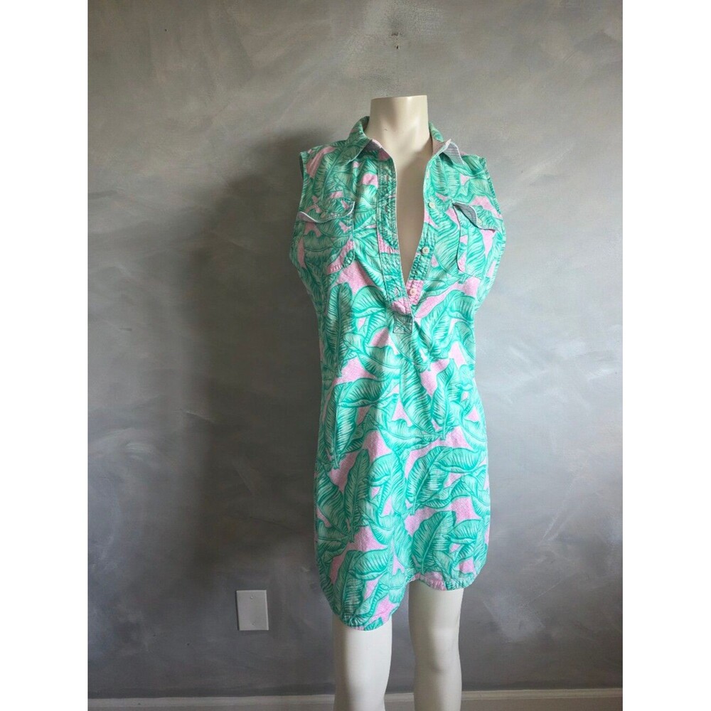 Vineyard Vines Margo Shirt Dress Pink Green Banana Leaf Sz 6 Southern Preppy